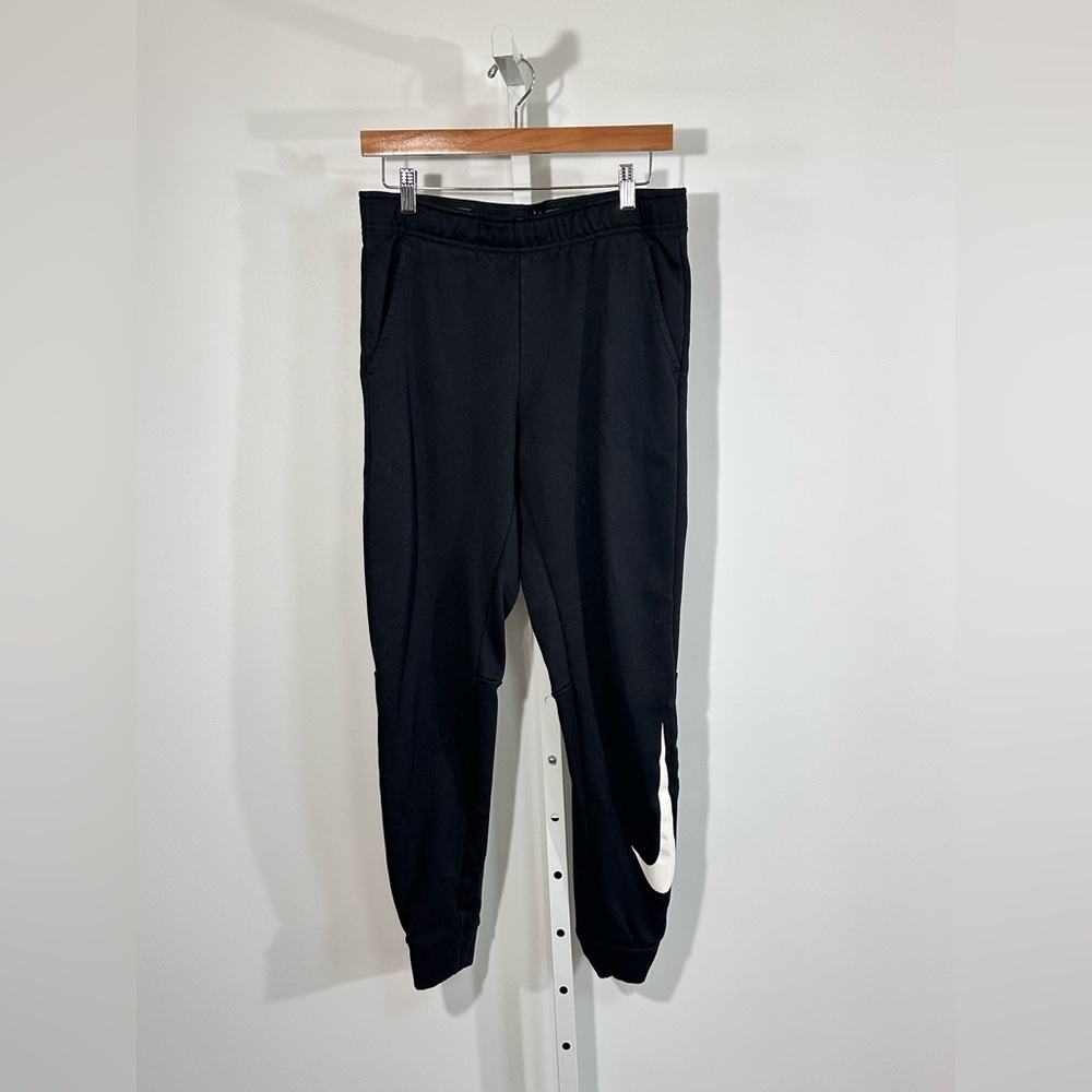 NIKE Dri-Fit Black Jogger Sweatpants Big Swoosh Athletic Pants M